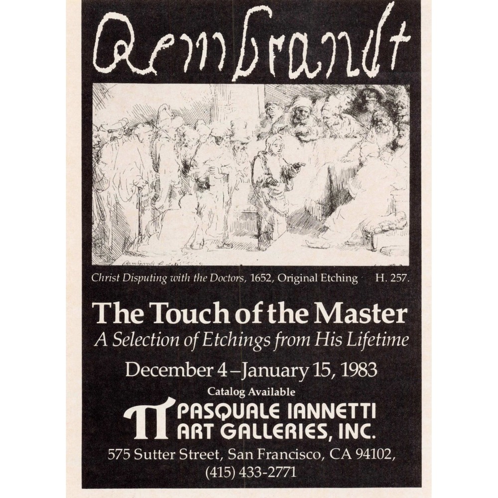 Rembrandt The Touch of the Master 1982 Vintage Print Ad Art Gallery Exhibition - Picture 1 of 1